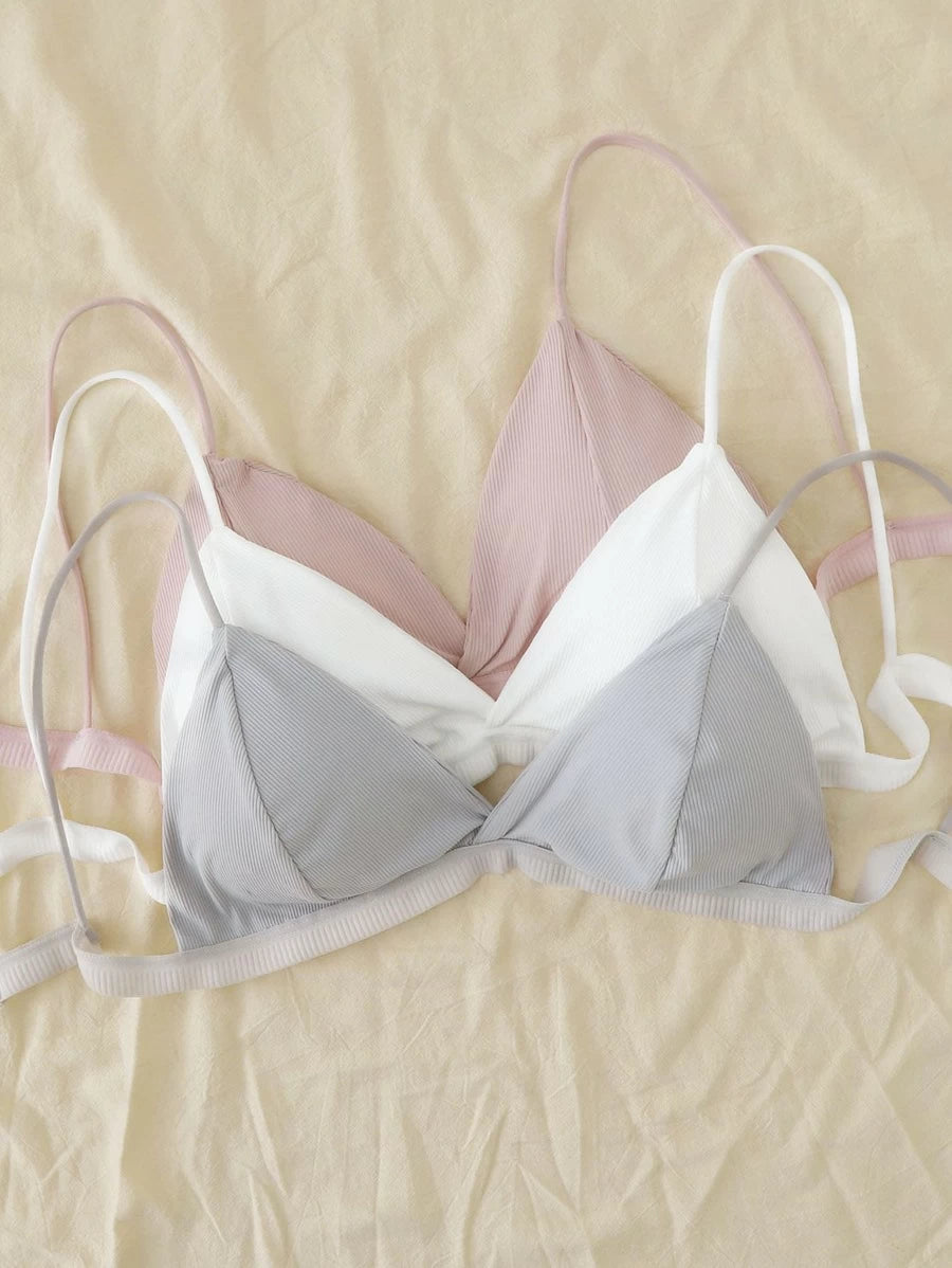 Set Of 3 Ribbed Triangle Bralette Set