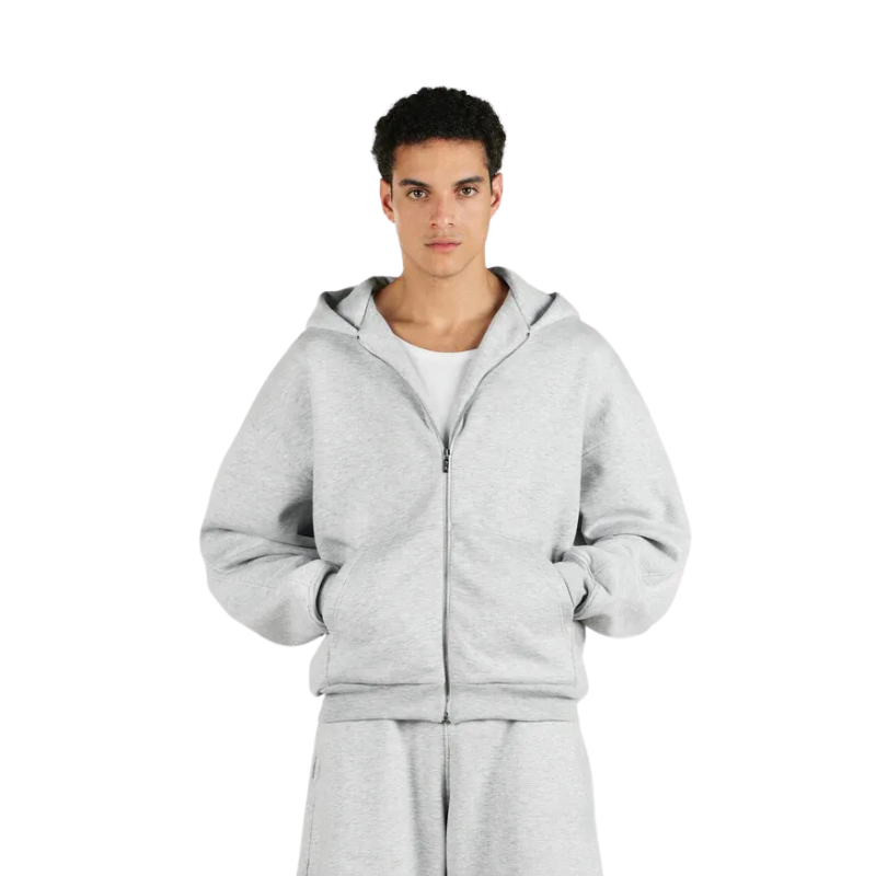 Classic Full Zip Hoodie And Jogger Set Gray