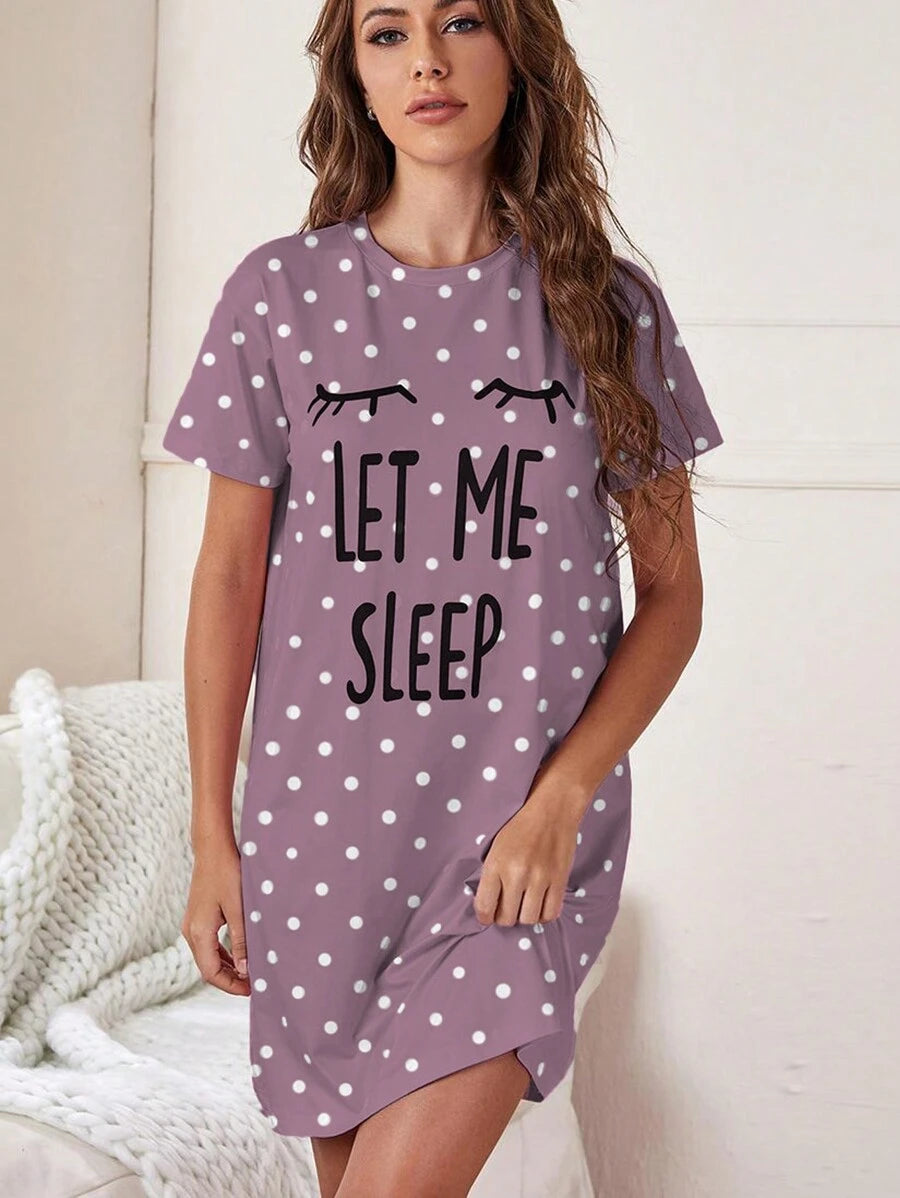 Slogan And Polka Dot Print Nightdress