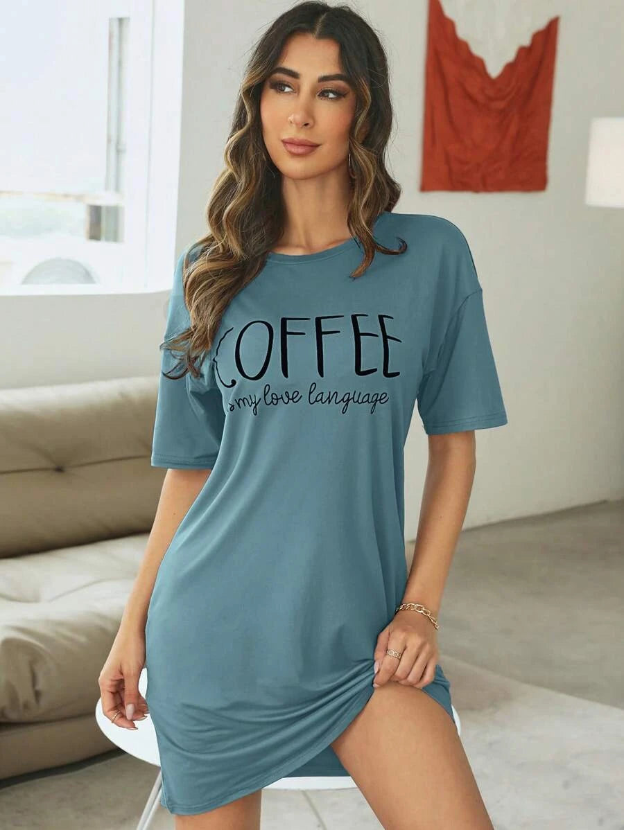 Slogan Graphic Drop Sleepshirt Nightdress