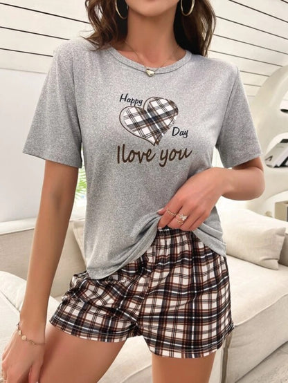 Slogan Graphic Pattern Shorts Set