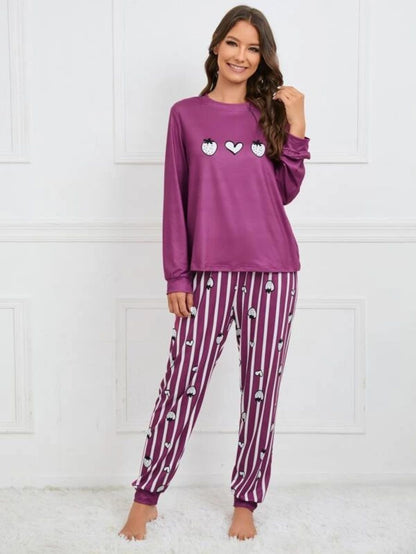 Slogan Graphic Top And Plaid Pants PJ Set