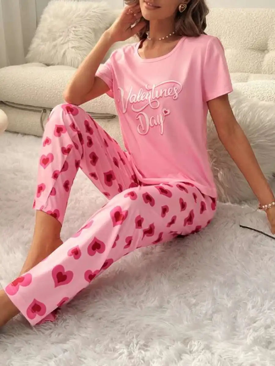 Slogan Print Graphic Pajama Set