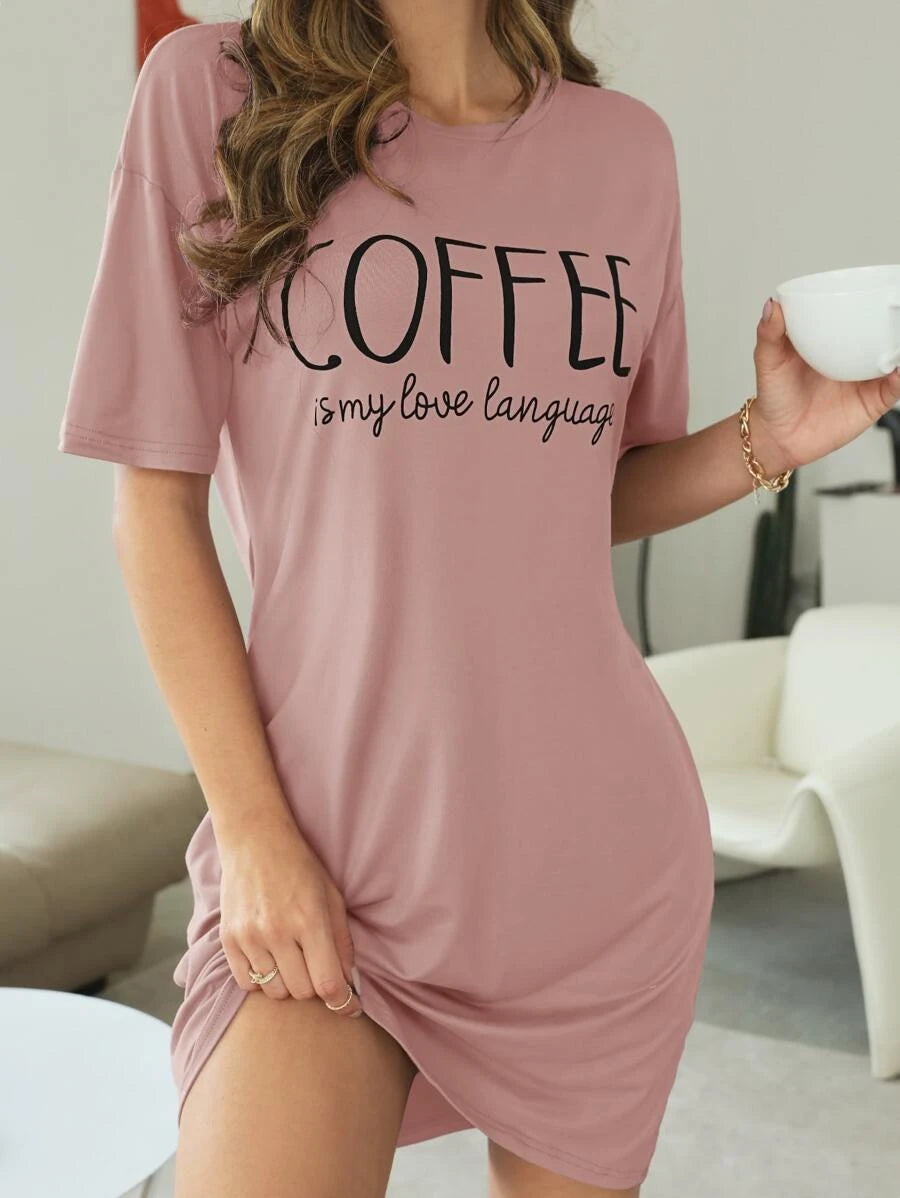 Slogan Print Stretch Sleep Shirts