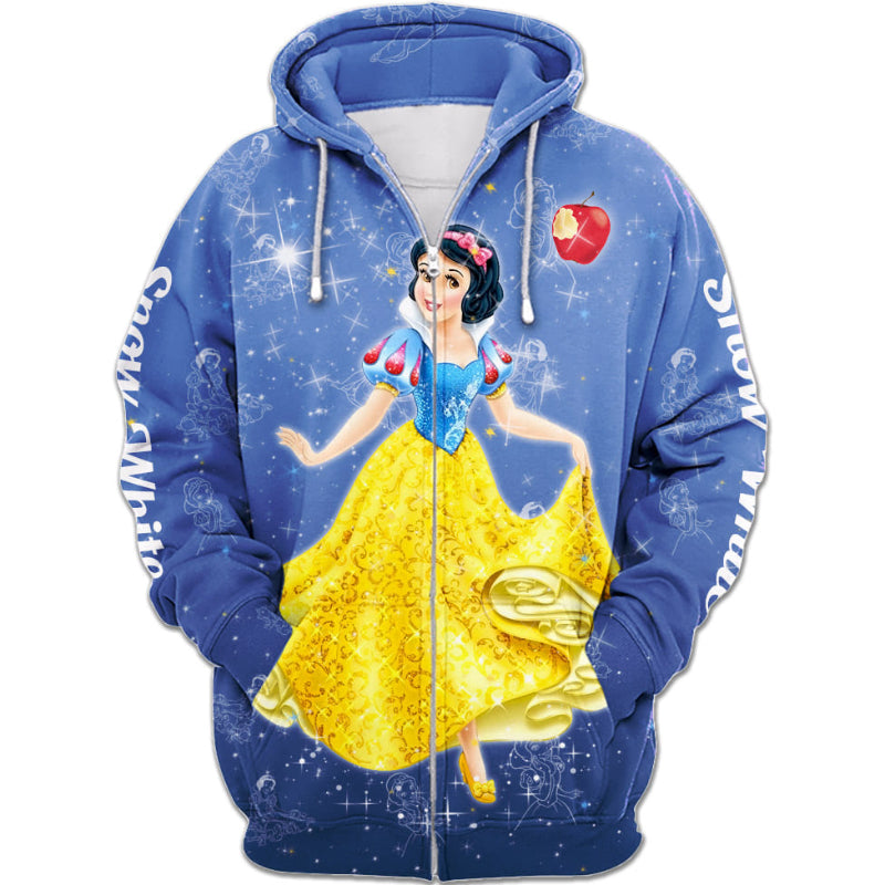 Snow White Pattern Activewear Set Zipper Hoodie