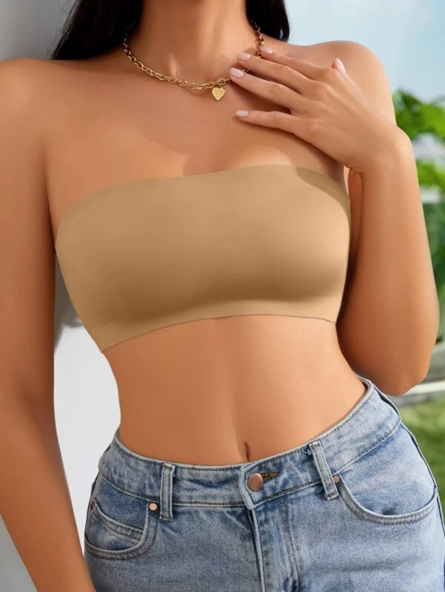 Solid Bandeau Casual Bra Light Brown