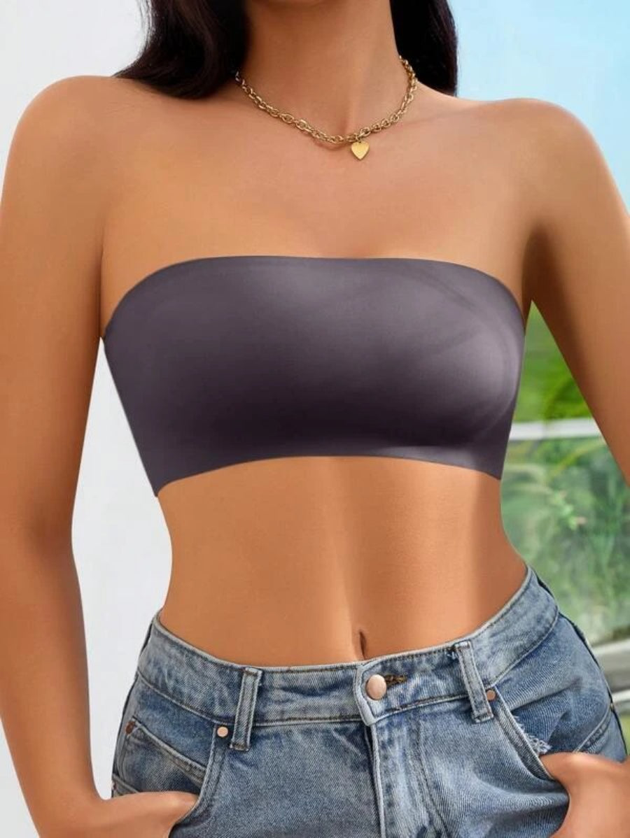 Solid Bandeau Casual Bra Gray