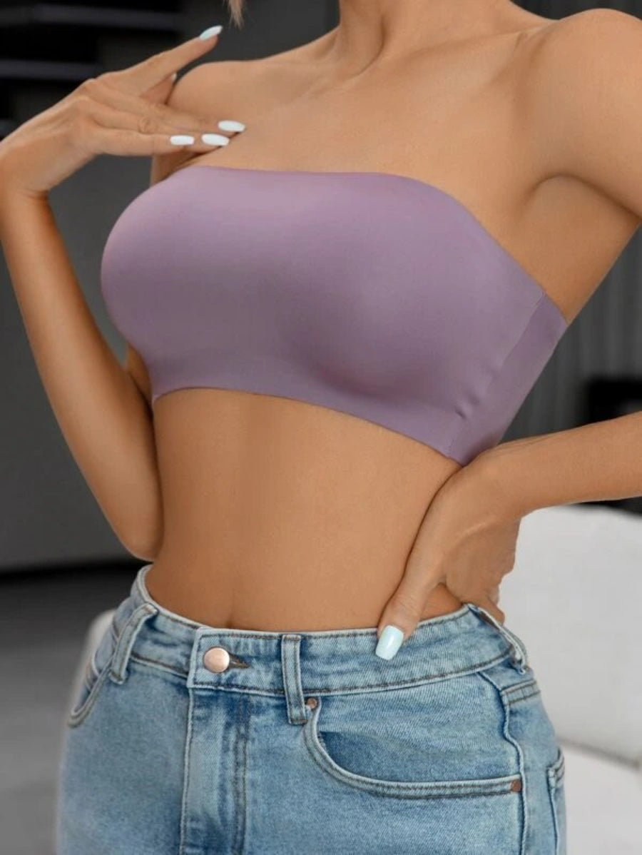 Solid Bandeau Casual Bra Purple