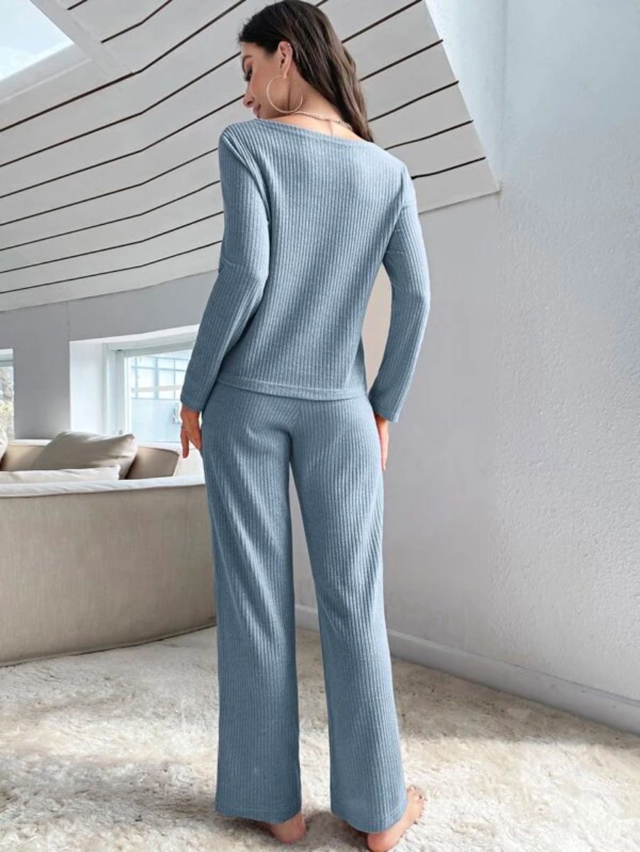 Buttoned Front Solid Color Lounge Set
