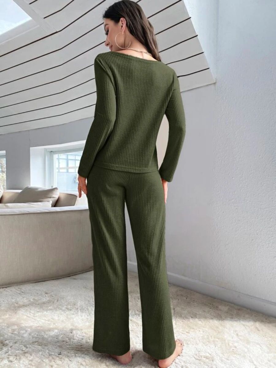 Buttoned Front Solid Color Lounge Set