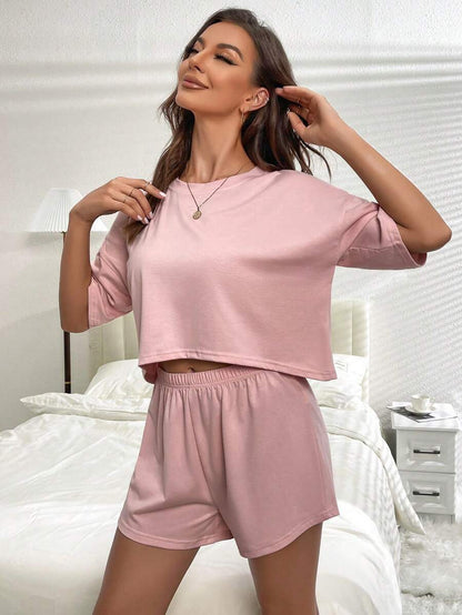 Solid Drop Tee And Shorts Lounge Set