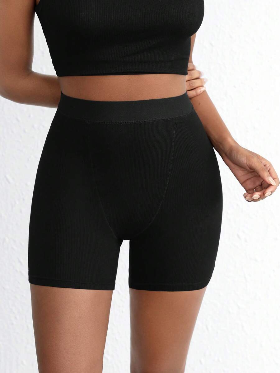 Solid Rib Knit Lounge Shorts