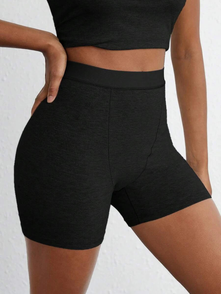 Solid Rib Knit Lounge Shorts