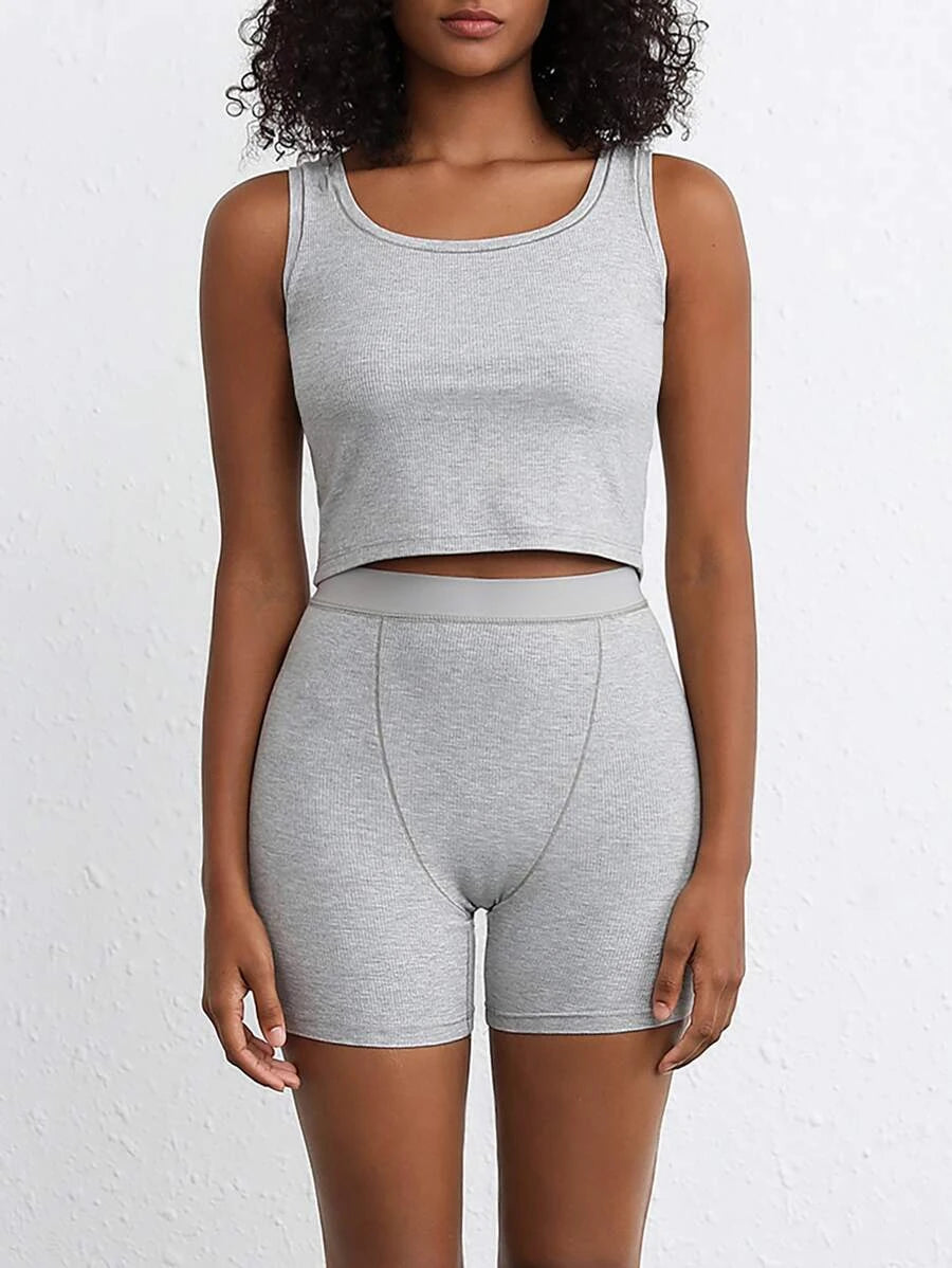 Solid Rib Knit Lounge Shorts