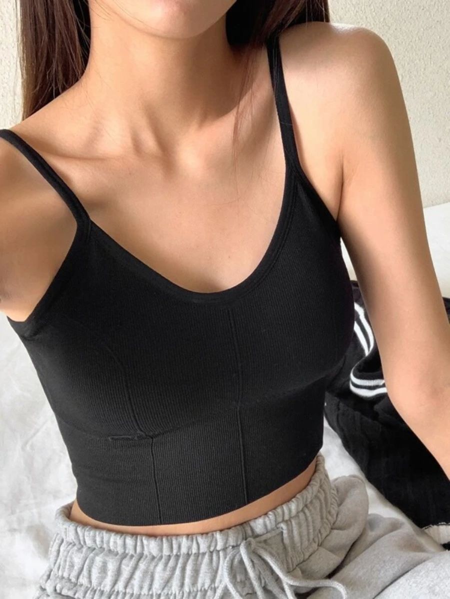 Solid Ribbed Knit Pattern Bralette