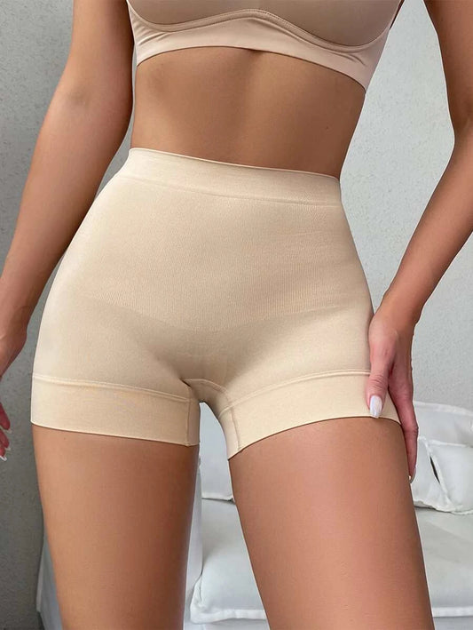 Solid Ribbed Knit Shapewear Shorts Beige