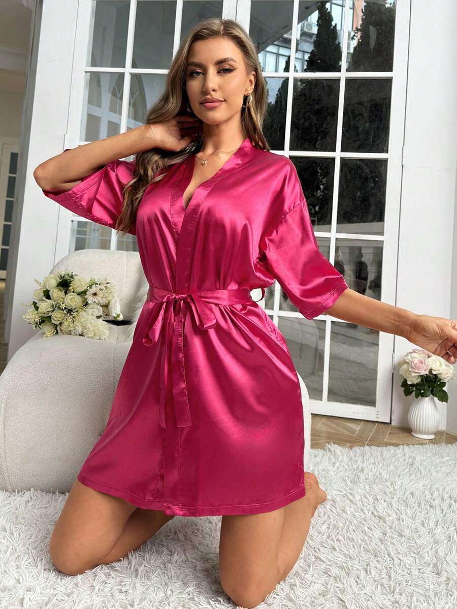 Solid Satin Belted Robe