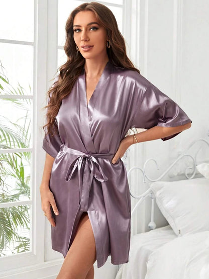 Solid Satin Belted Robe