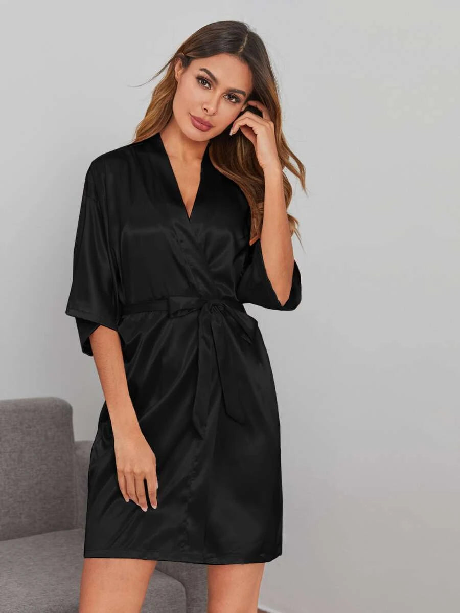 Solid Satin Belted Robe