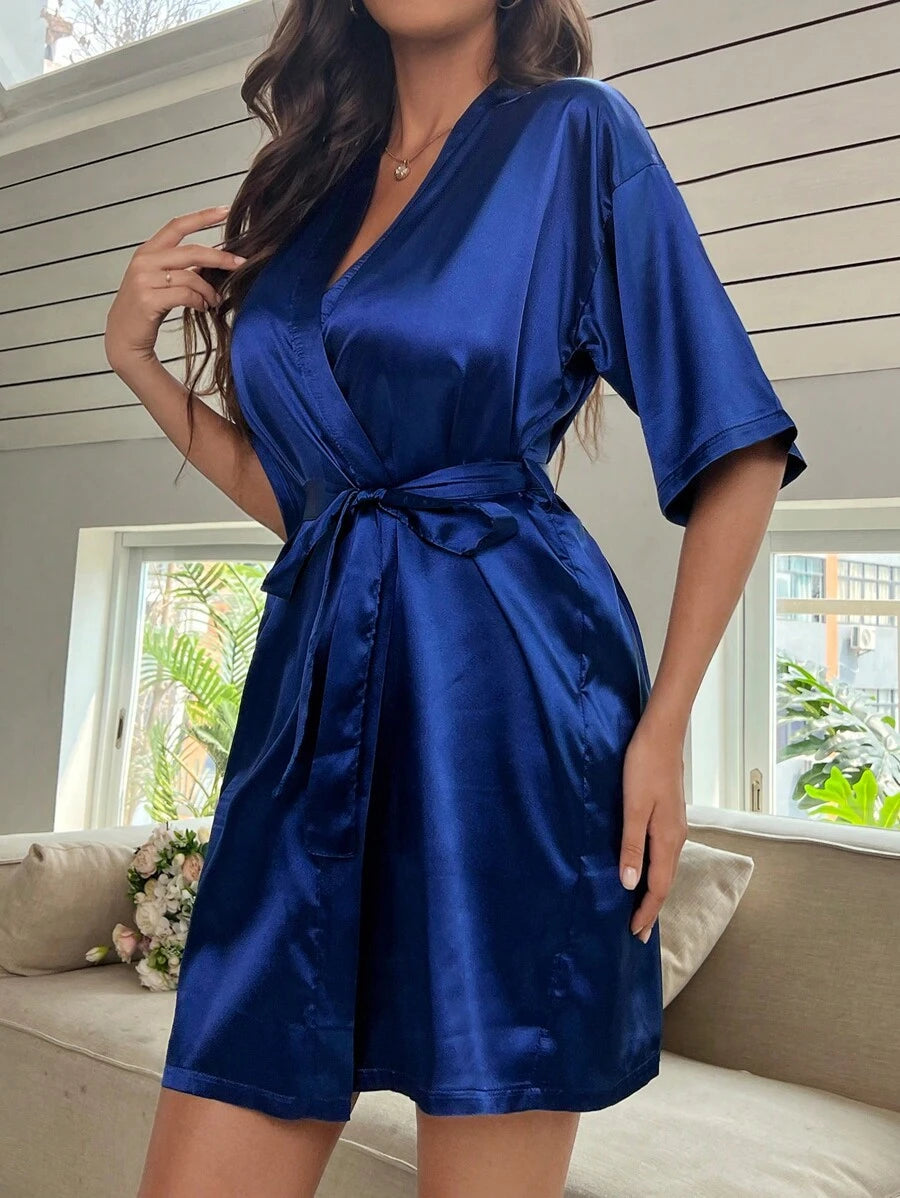 Solid Satin Belted Robe