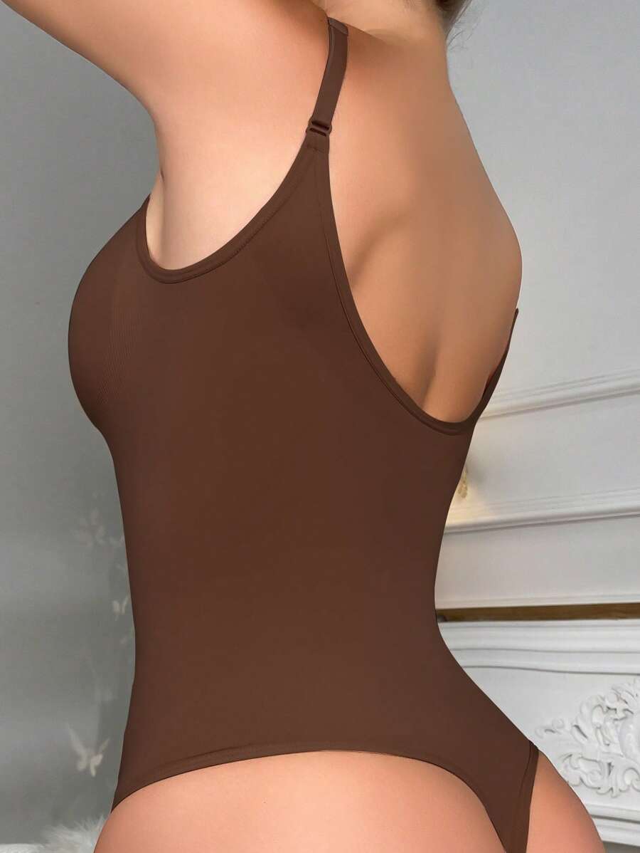 Solid Shapewear Thongs Bodysuit