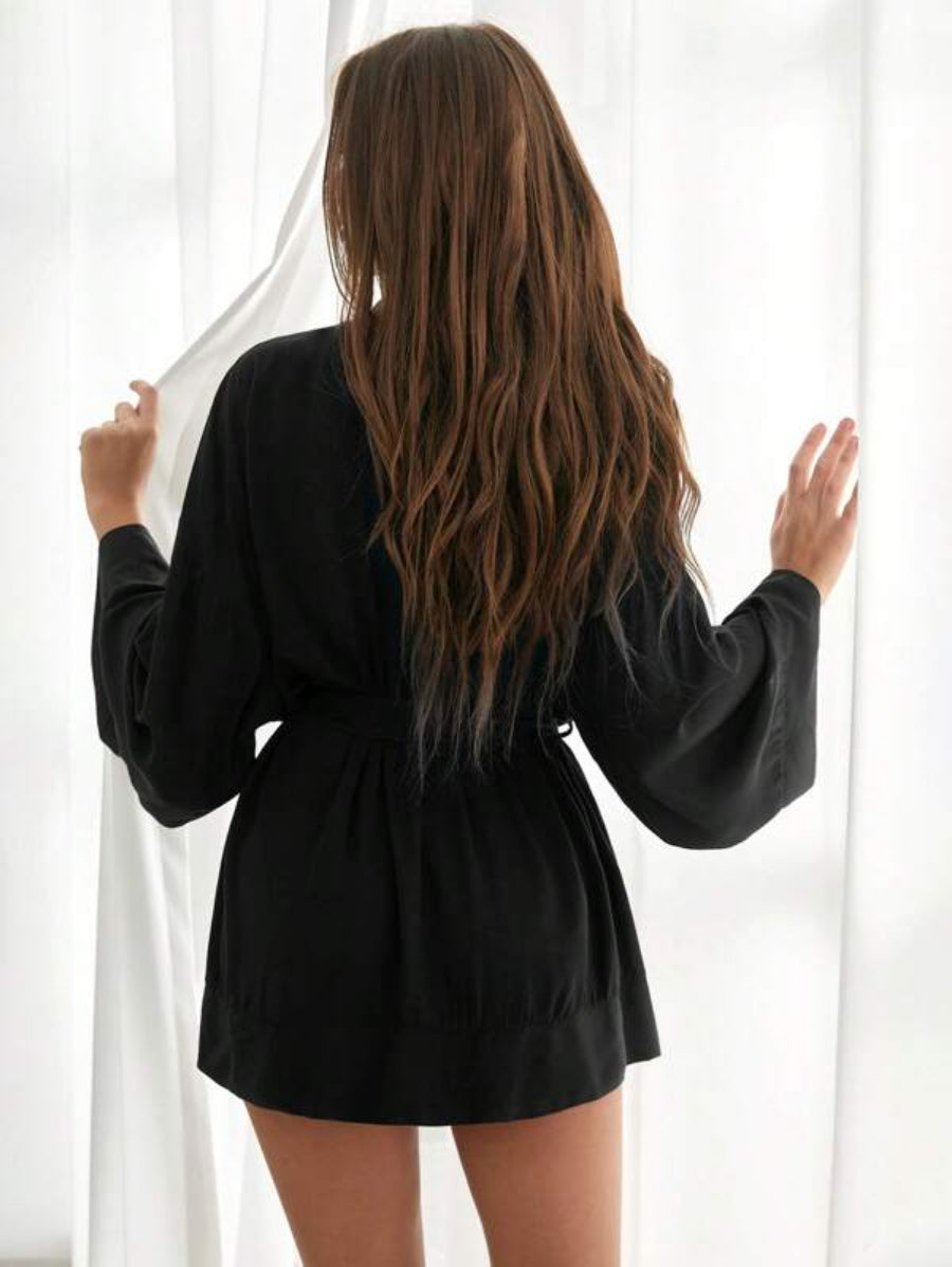 Solid Tie Front Lounge Robe