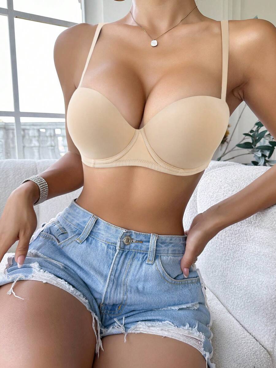 Solid Underwire Bra With Transparent Strap