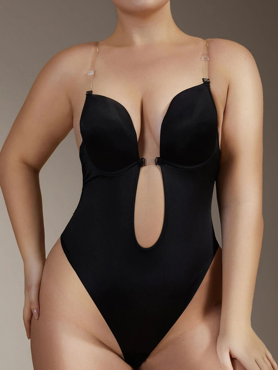 Solid Underwire Shapewear Bodysuit Black