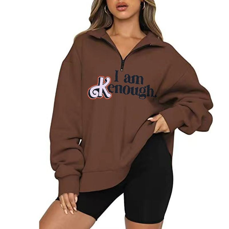 Text Printed Elegant Hoodie Dark Brown