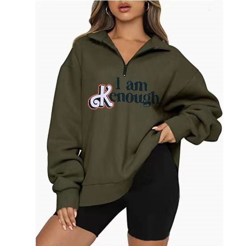 Text Printed Elegant Hoodie Dark Green