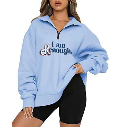 Text Printed Elegant Hoodie Light Blue