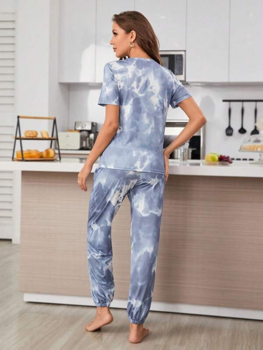 Tie Dye Print Tee And Pants Lounge Set