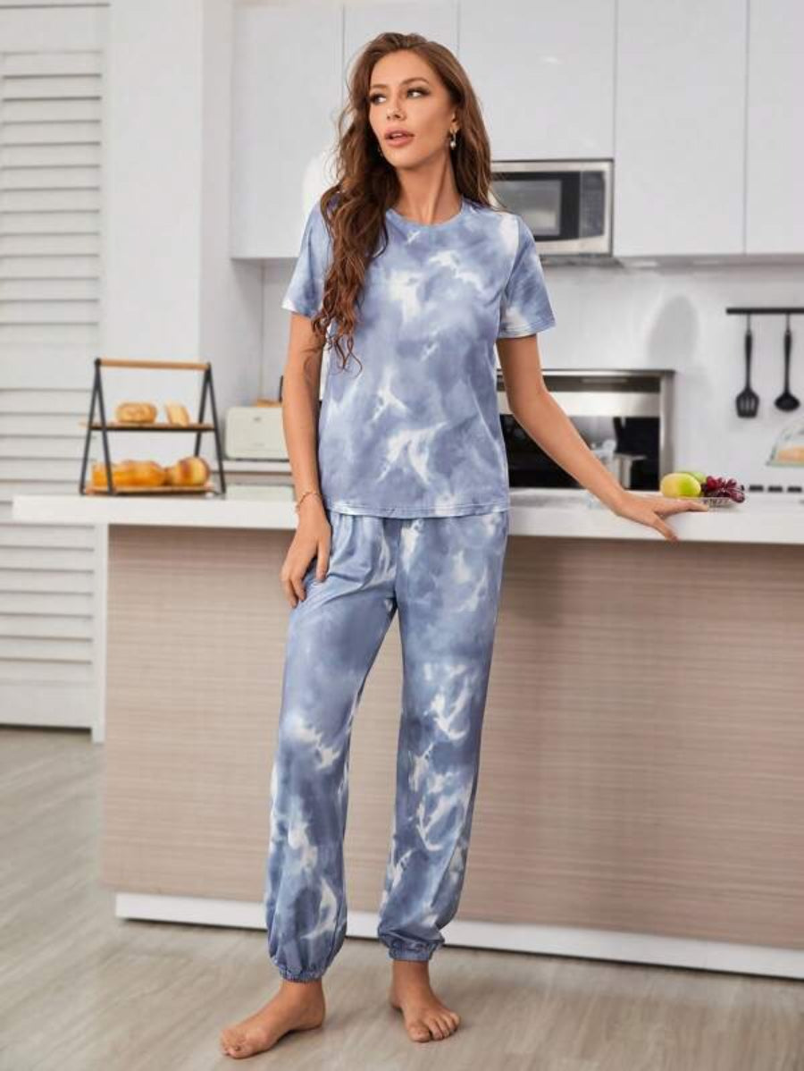 Tie Dye Print Tee And Pants Lounge Set