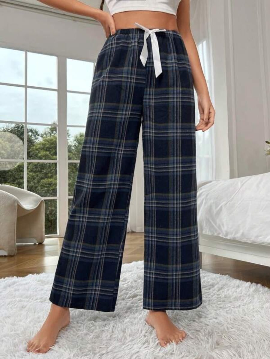 Tie Front Plaid Print Sleep Pants