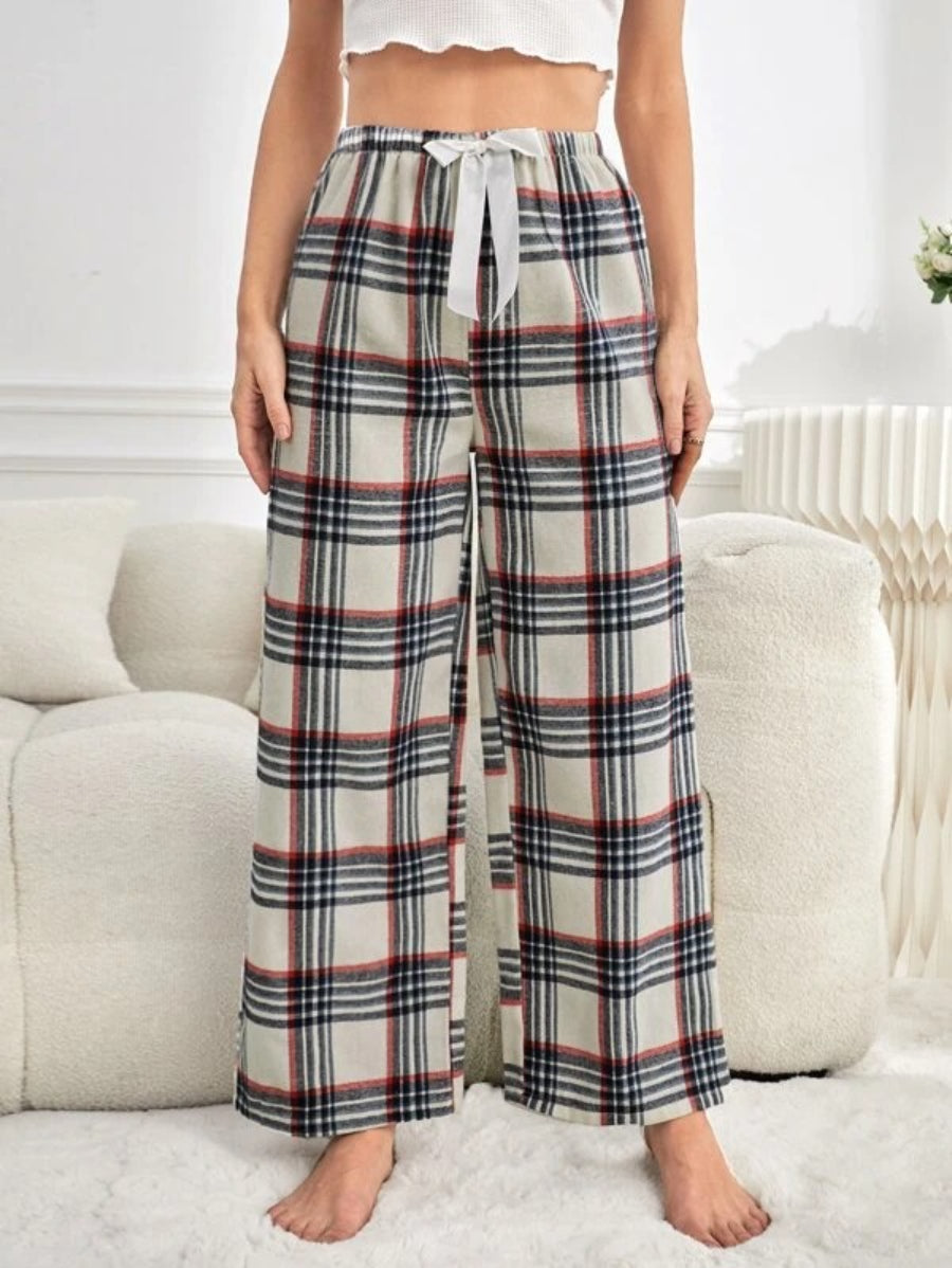 Tie Front Plaid Printed Sleep Pants