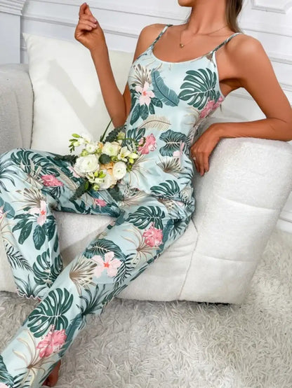 Tropical Print Cami Top And Pajama Set