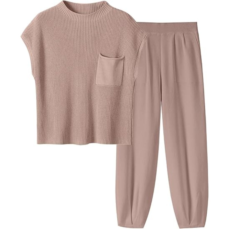 Two Piece Knit Sweatsuit Set Pink