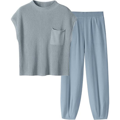 Two Piece Knit Sweatsuit Set Blue