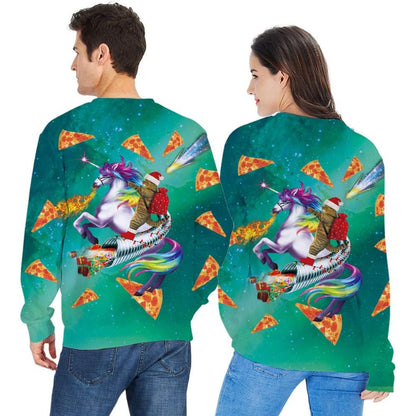 Unicorn And Pizza 3D Holiday Christmas Sweatshirt