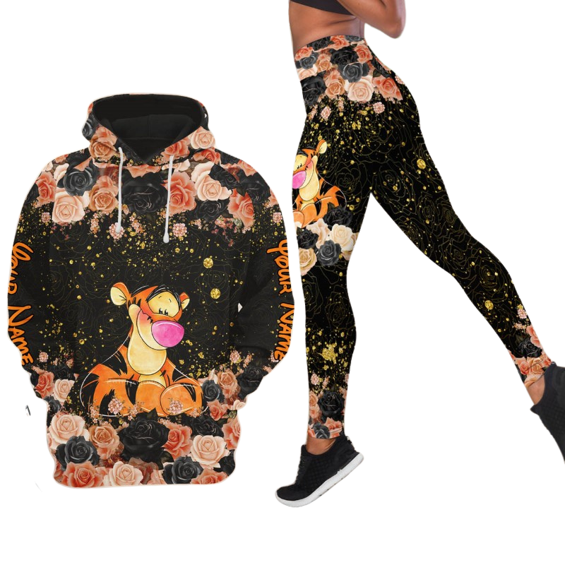 Customizable Tigger Rose Glitter Hoodie And Leggings Set Hoodies And Leggings