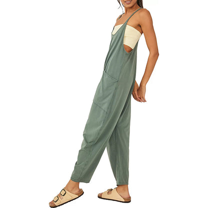 Wide Leg Jumpsuit With Pockets Pine Green