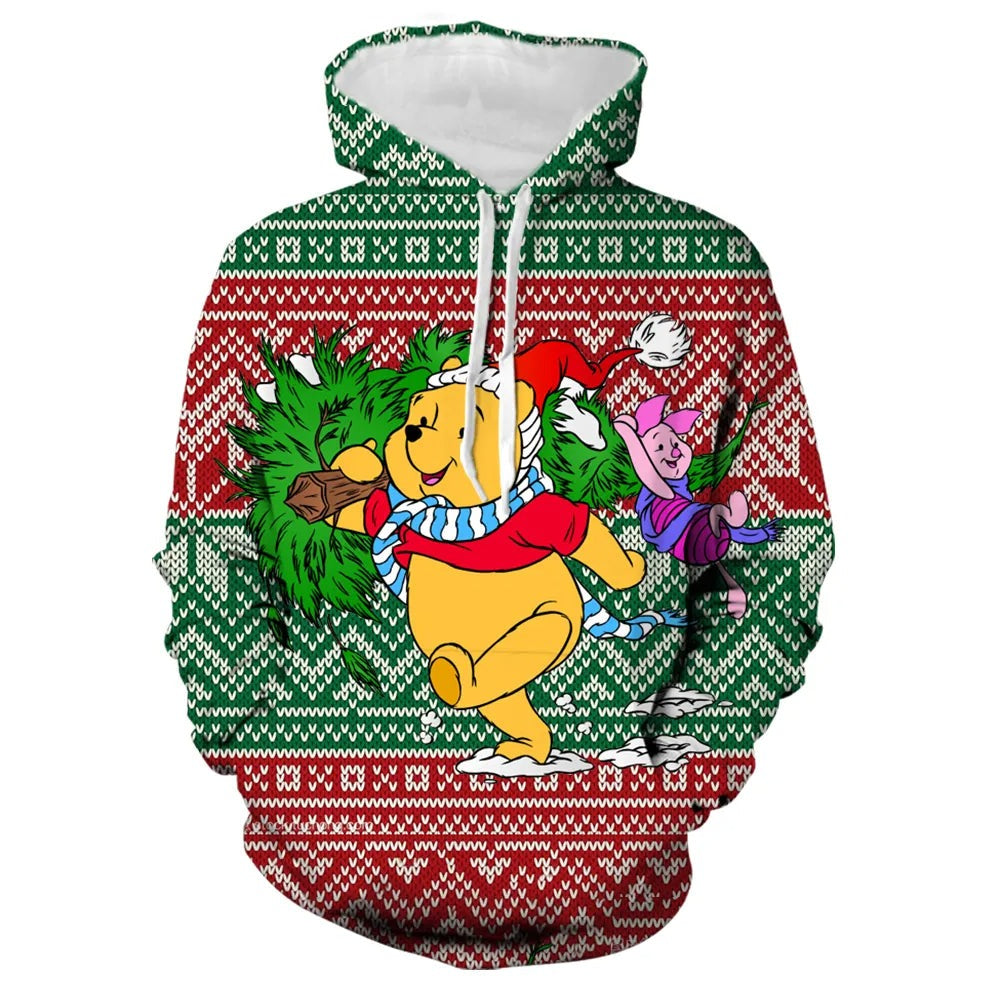 Winnie Cartoon Printed Christmas Hoodies