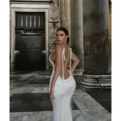 Women's Party Backless Maxi Dress White