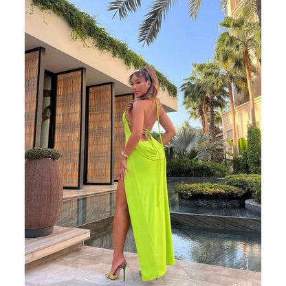 Women's Party Backless Maxi Dress Light Green