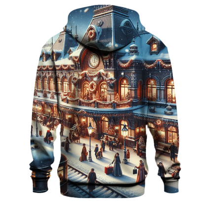 Snowy Train Station Romance Hoodie