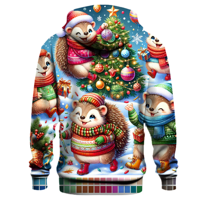 Cheerful Holiday Hedgehogs Hoodie