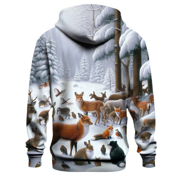 Snowy Forest Animals Gathering Hoodie Pullover Hoodies