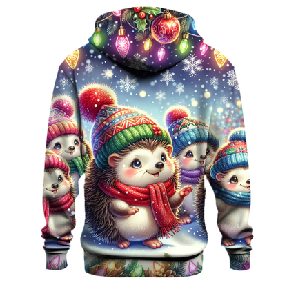 Cheerful Christmas Hedgehog Parade Hoodie