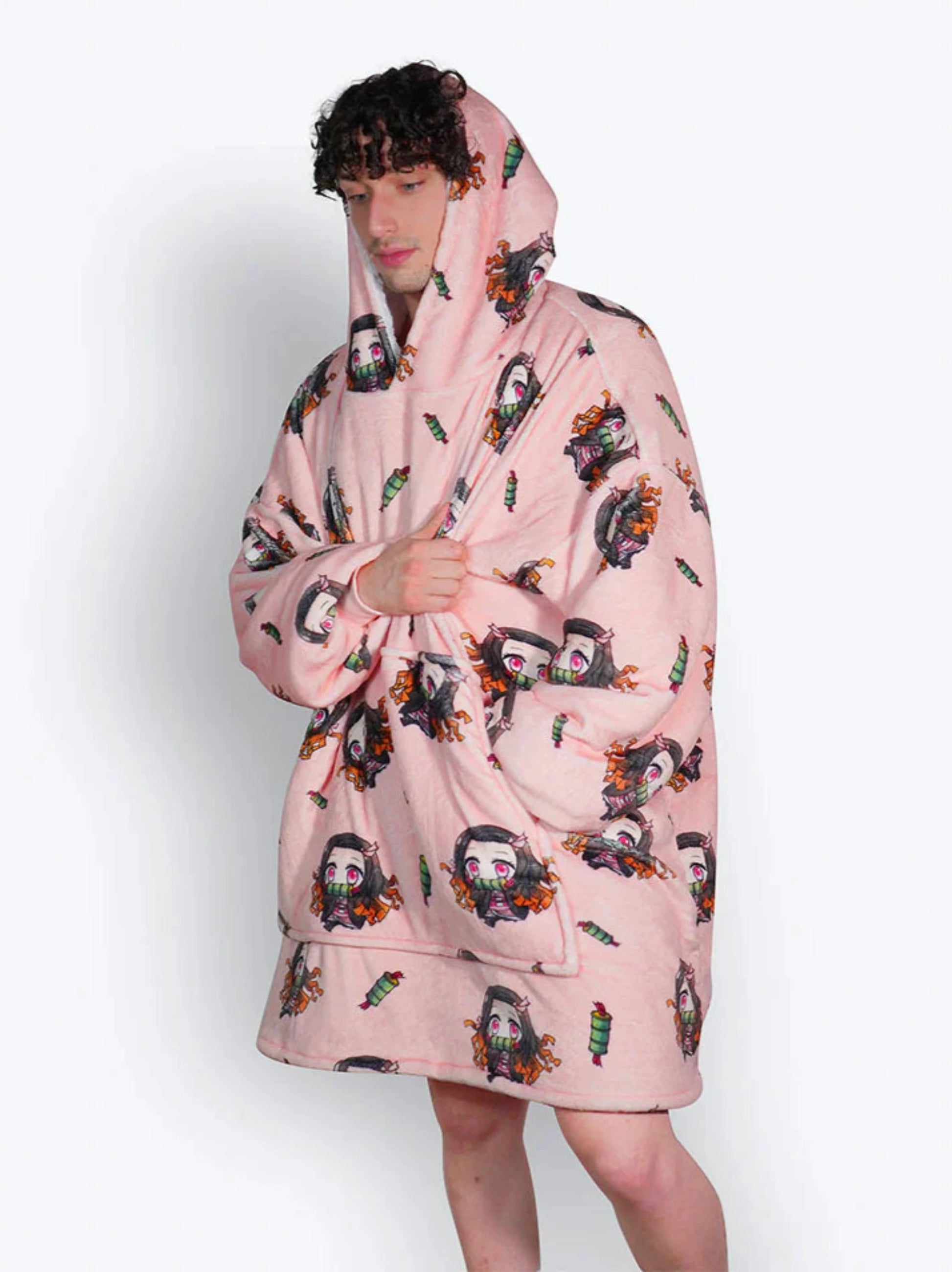 Anime Oversized Cozy Blanket Hoodie Pink