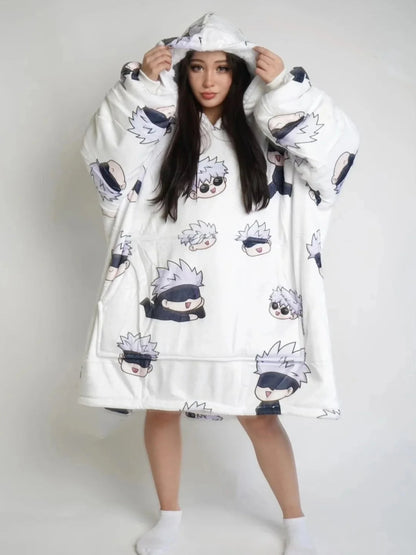 Anime Oversized Cozy Blanket Hoodie White